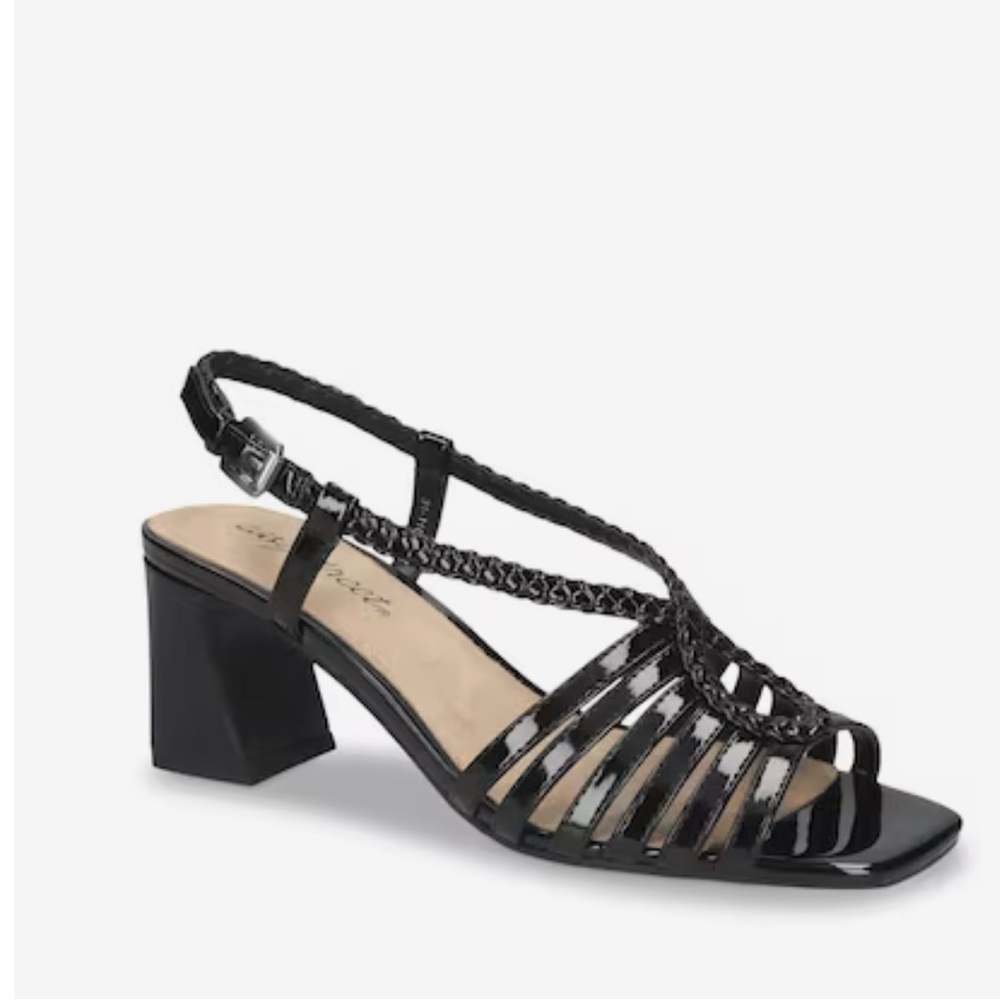 Easy Street Womens Patent Black Topaz Sandal Black Heeled Open Toe Shoe 12 M New